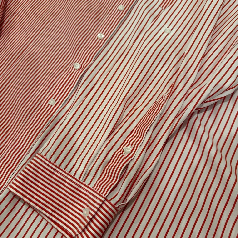 Vintage Calvin Klein Red & White Vertical Stripe Long Sleeve Button Up Size L - Picture 8 of 9
